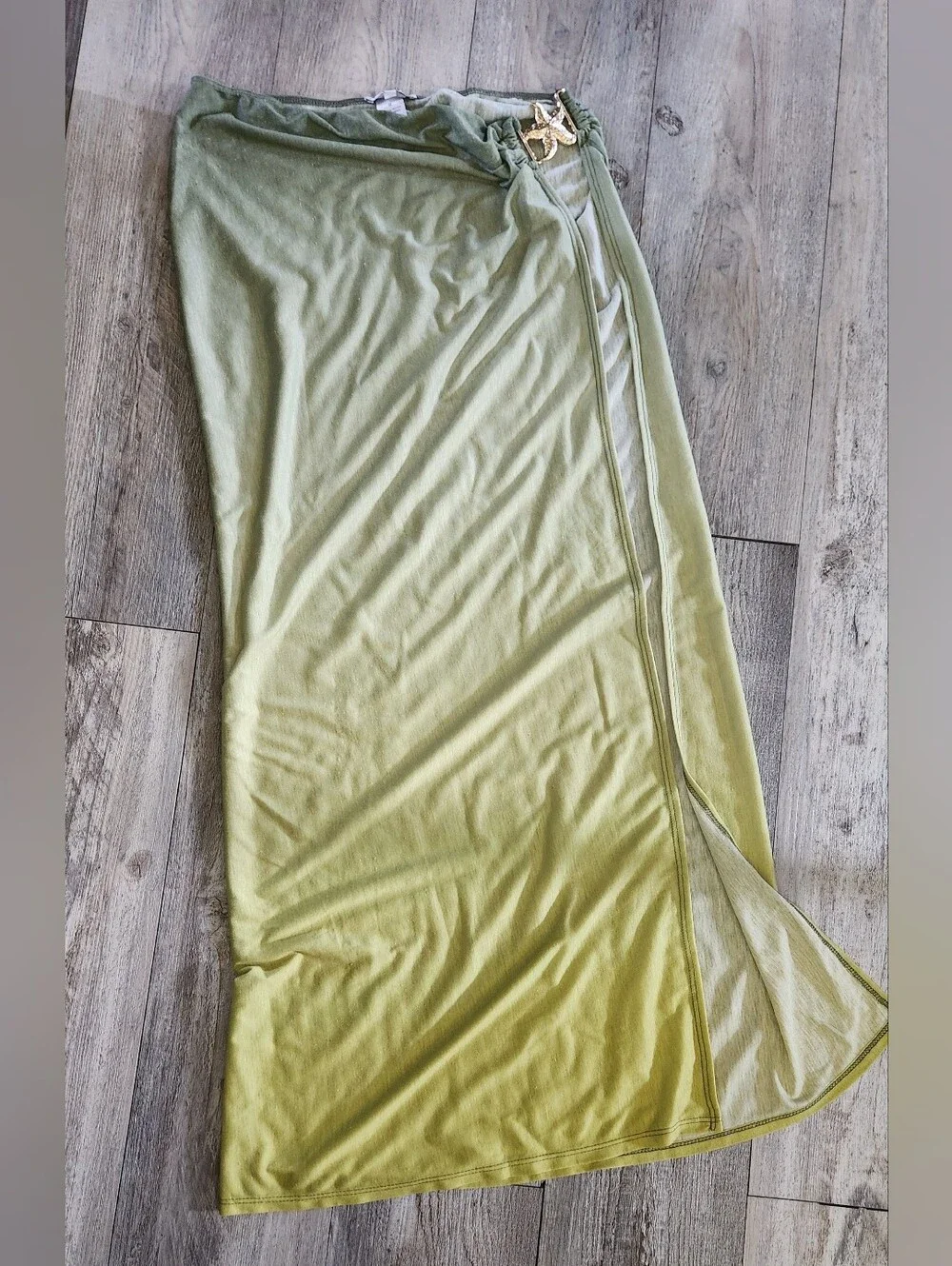 Fashion Nova Olive to Lime Ombre Strapless Handkerchief Maxi Skirt Set